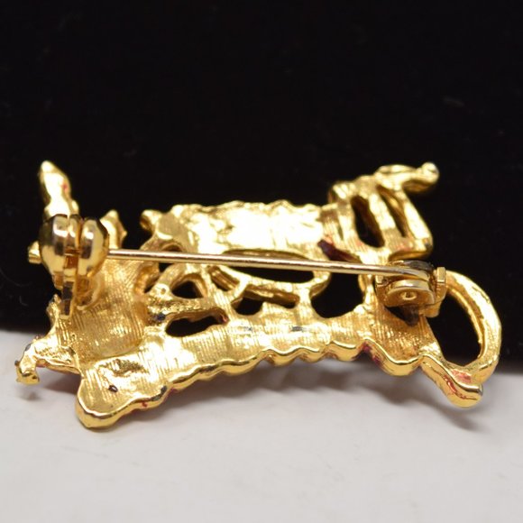 Merry Christmas Brooch Candle Goldtone Holiday Retro Festive Pin Party Office - Picture 2 of 8